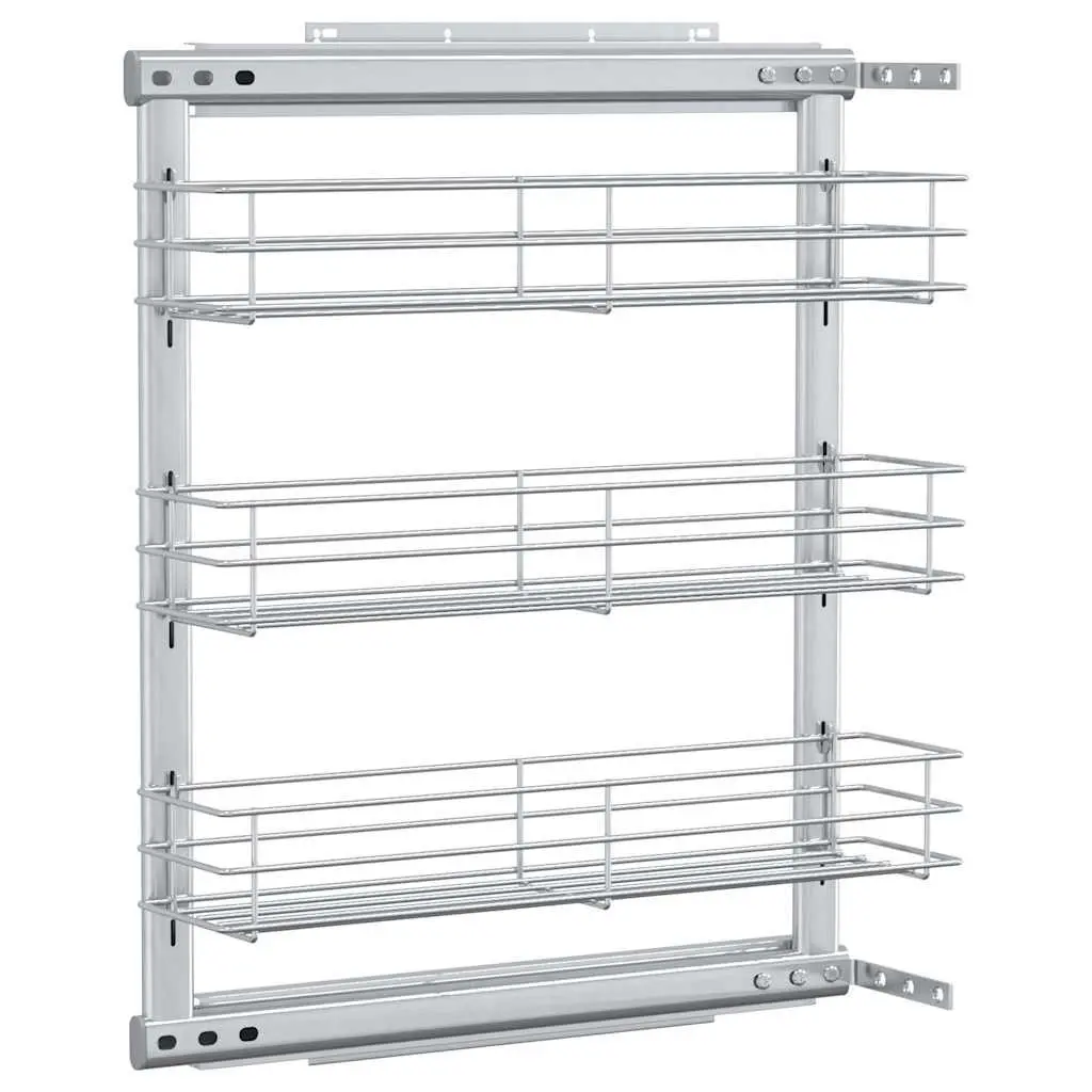 3-Tier Pull-Out Kitchen Wire Basket Storage Organiser Silver 47 x 15.5 x 55.5 cm