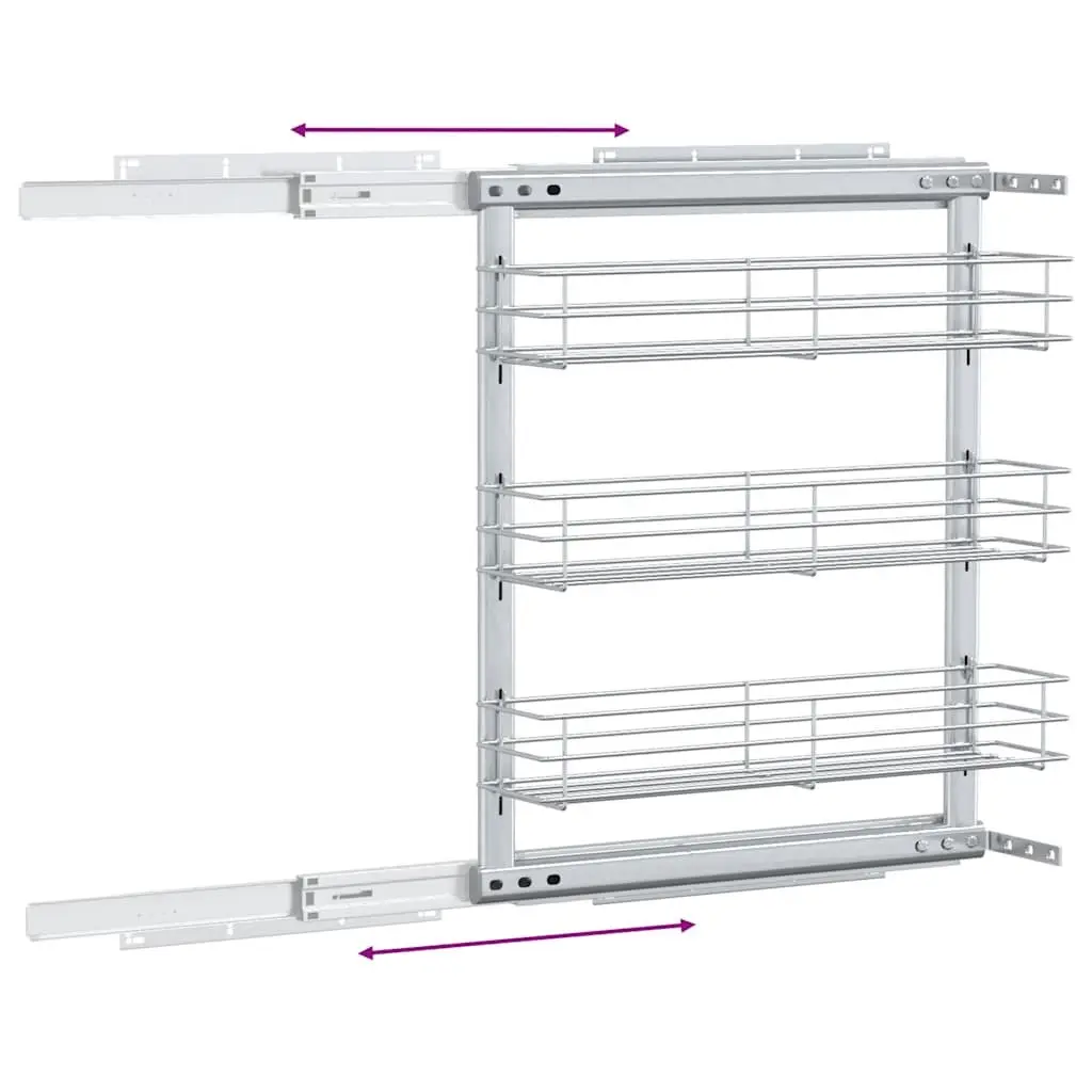 3-Tier Pull-Out Kitchen Wire Basket Storage Organiser Silver 47 x 15.5 x 55.5 cm