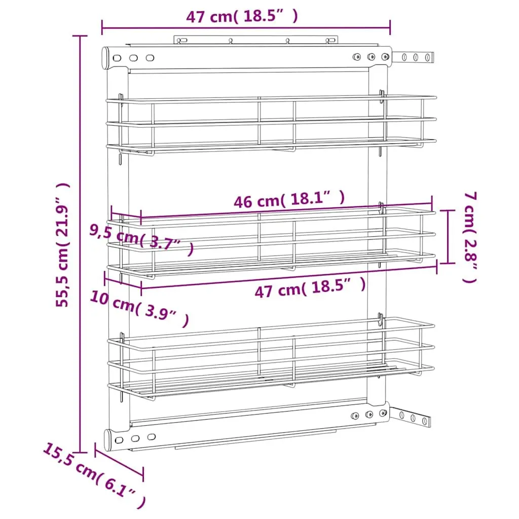 3-Tier Pull-Out Kitchen Wire Basket Storage Organiser Silver 47 x 15.5 x 55.5 cm