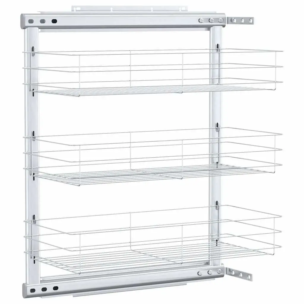 3-Tier Pull-Out Kitchen Wire Basket Storage Organiser Silver 47 x 25 x 56 cm