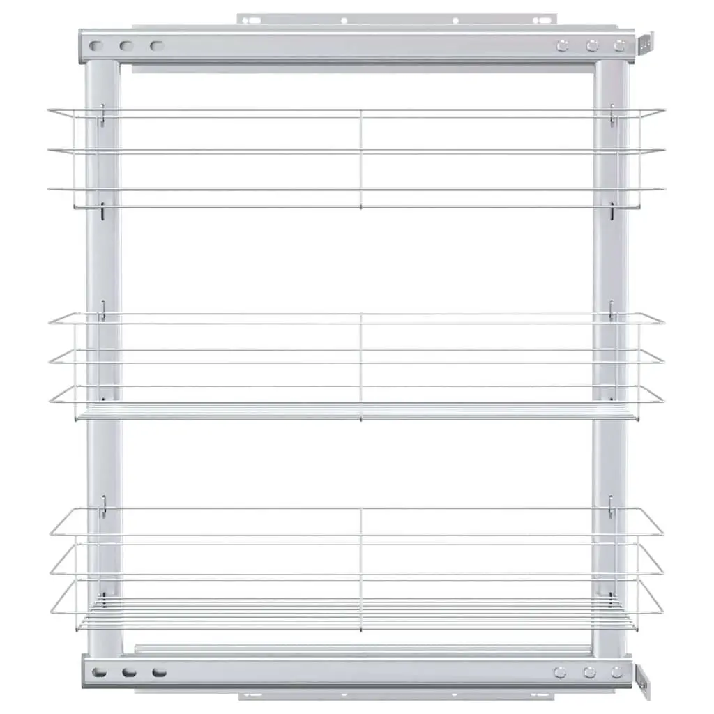 3-Tier Pull-Out Kitchen Wire Basket Storage Organiser Silver 47 x 25 x 56 cm