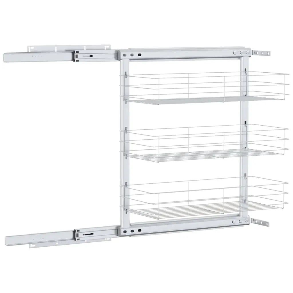 3-Tier Pull-Out Kitchen Wire Basket Storage Organiser Silver 47 x 25 x 56 cm