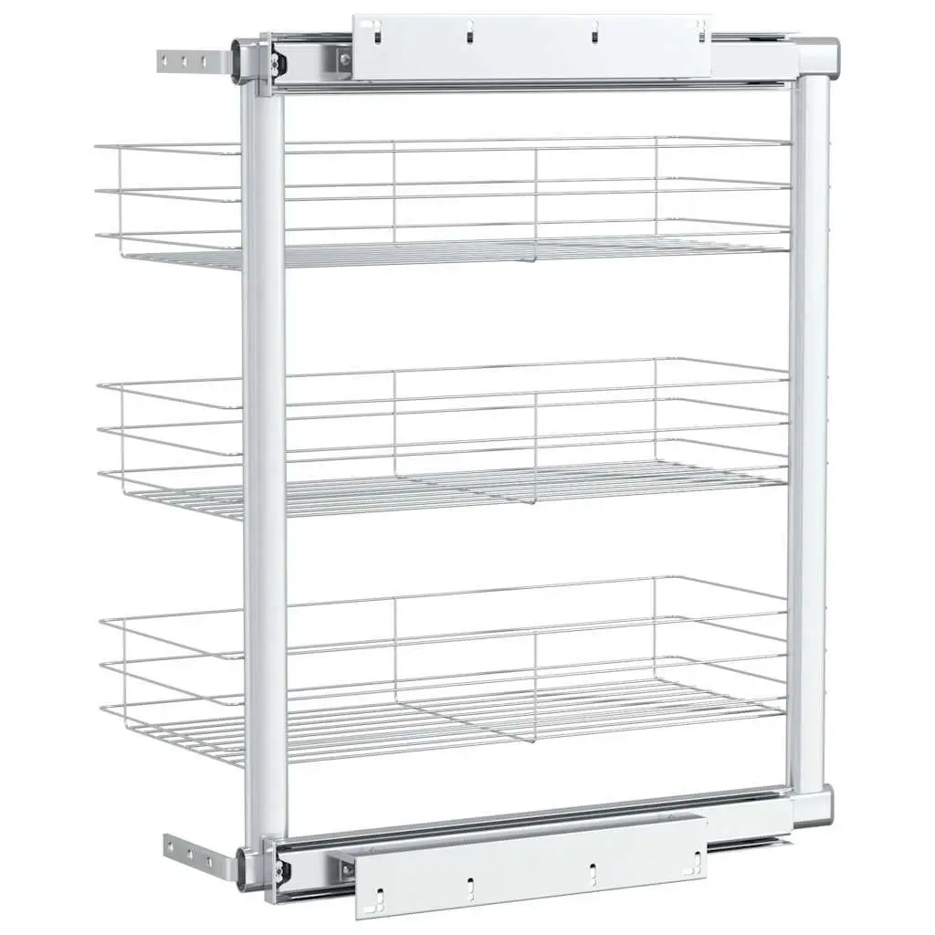 3-Tier Pull-Out Kitchen Wire Basket Storage Organiser Silver 47 x 25 x 56 cm