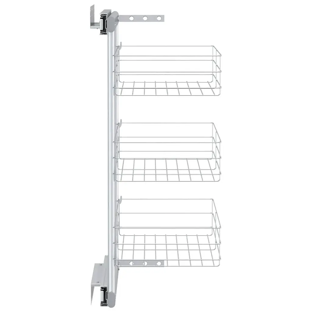 3-Tier Pull-Out Kitchen Wire Basket Storage Organiser Silver 47 x 25 x 56 cm