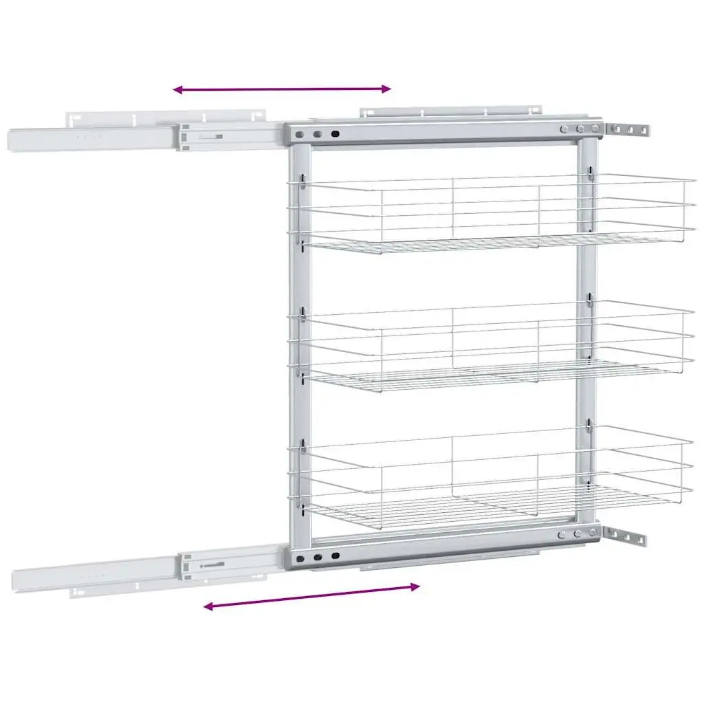 3-Tier Pull-Out Kitchen Wire Basket Storage Organiser Silver 47 x 25 x 56 cm