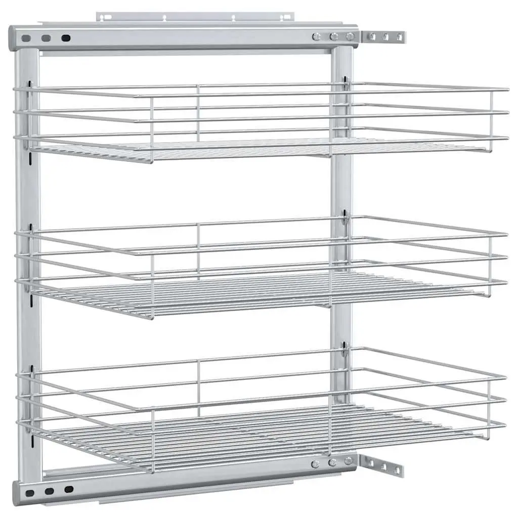 3-Tier Pull-out Kitchen Wire Basket Storage Organiser Sliding Shelf 47 x 35 x 56 cm