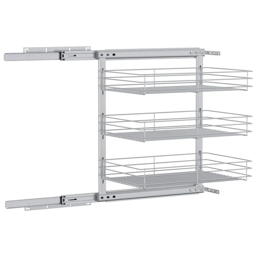 3-Tier Pull-out Kitchen Wire Basket Storage Organiser Sliding Shelf 47 x 35 x 56 cm