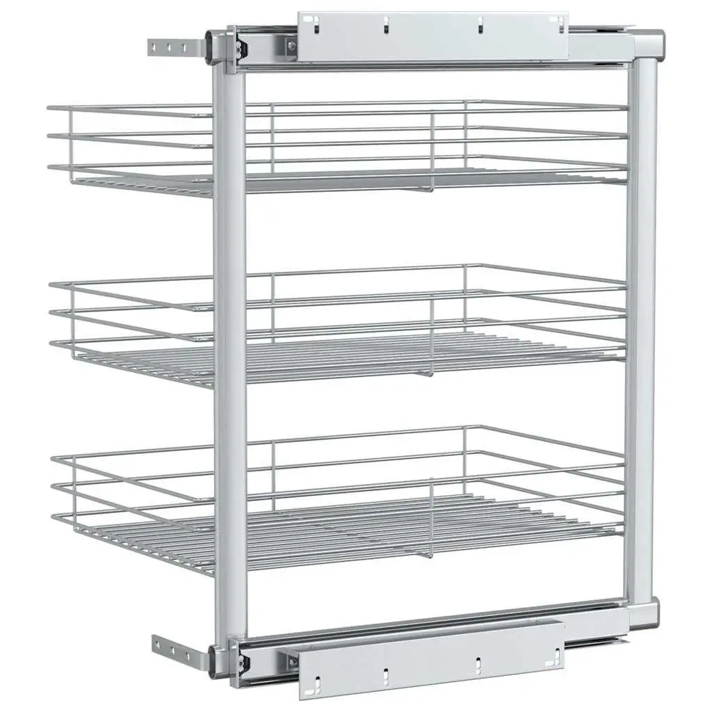 3-Tier Pull-out Kitchen Wire Basket Storage Organiser Sliding Shelf 47 x 35 x 56 cm