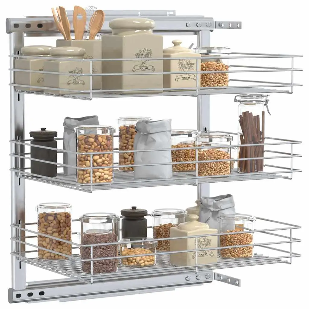 3-Tier Pull-out Kitchen Wire Basket Storage Organiser Sliding Shelf 47 x 35 x 56 cm
