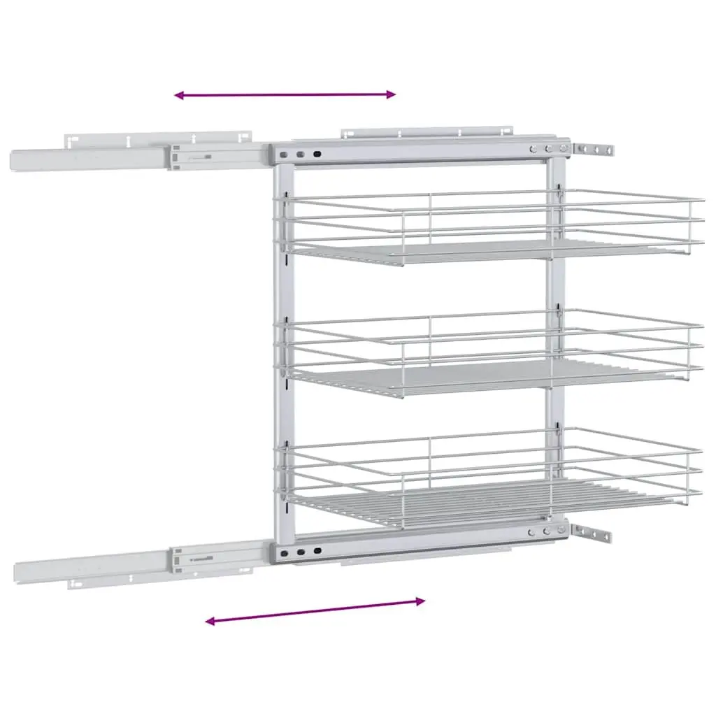 3-Tier Pull-out Kitchen Wire Basket Storage Organiser Sliding Shelf 47 x 35 x 56 cm