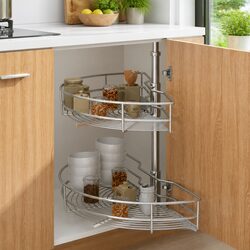 2-Tier Wire Basket Kitchen Cupboard Organiser 180 Degree Rotating Storage Rack