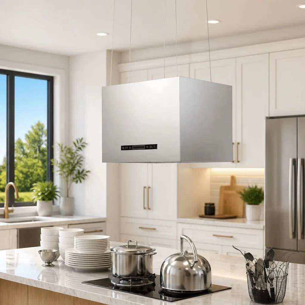 Island Range Hood 55cm Ceiling Mounted Kitchen Extractor Touch LCD Stainless