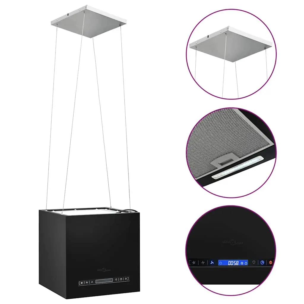 Island Range Hood Ceiling Mounted Black 37cm Touch Sensor LCD