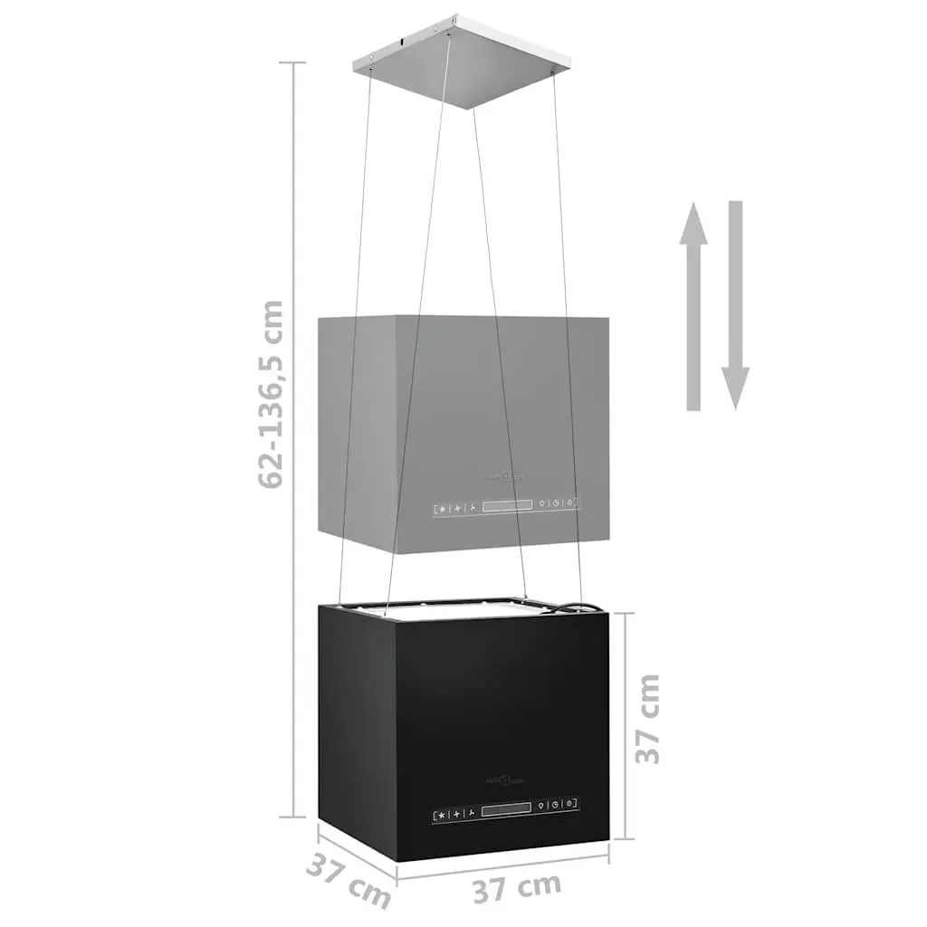 Island Range Hood Ceiling Mounted Black 37cm Touch Sensor LCD
