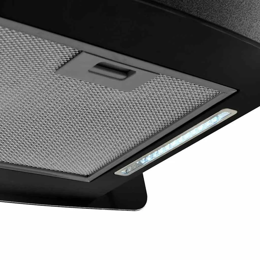 Island Range Hood Ceiling Mounted Touch Sensor LCD Tempered Glass Black