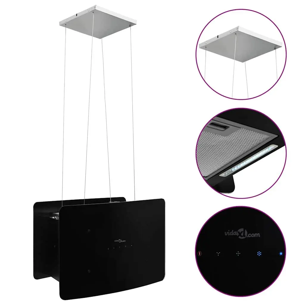 Island Range Hood Ceiling Mounted Touch Sensor LCD Tempered Glass Black