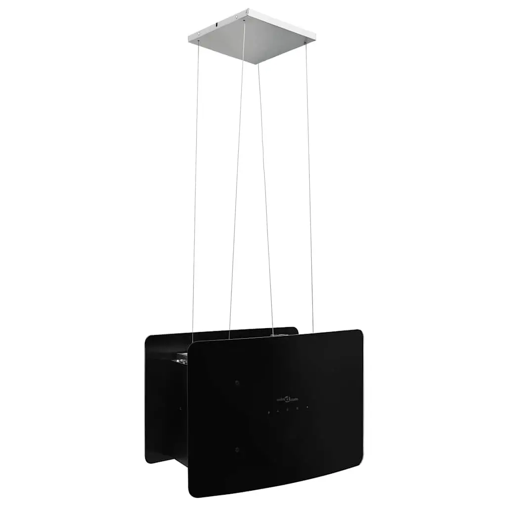 Island Range Hood Ceiling Mounted Touch Sensor LCD Tempered Glass Black
