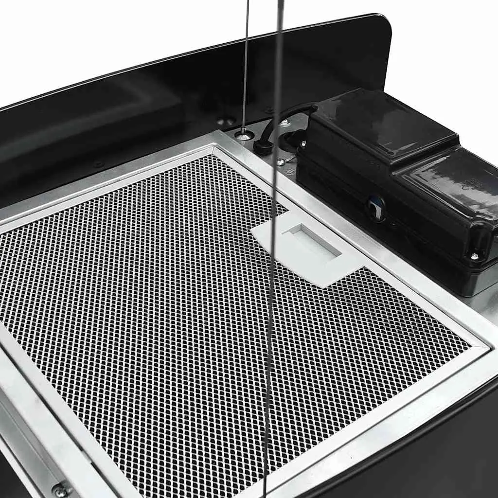 Island Range Hood Ceiling Mounted Touch Sensor LCD Tempered Glass Black