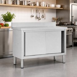 Stainless Steel Work Table with Sliding Doors Commercial Kitchen Storage