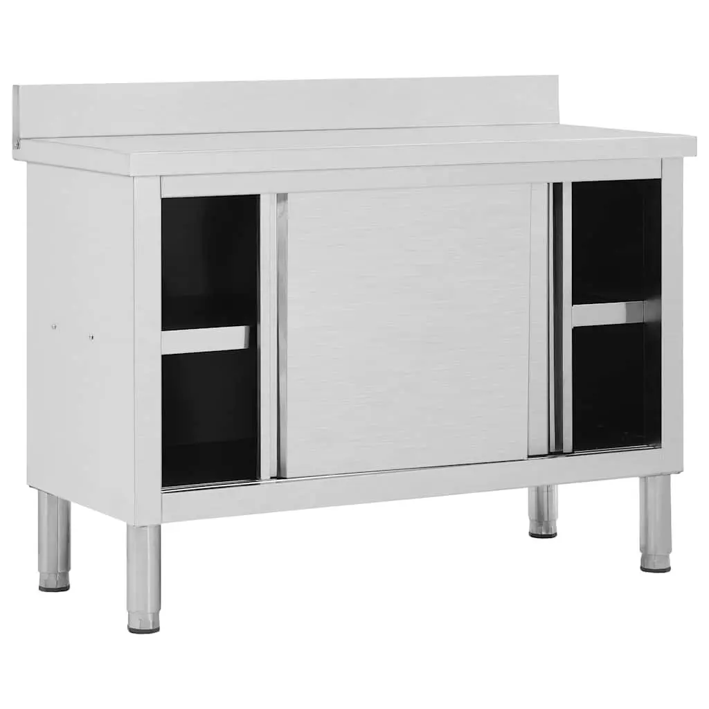 Stainless Steel Work Table with Sliding Doors 120 x 50 x 95-97 cm