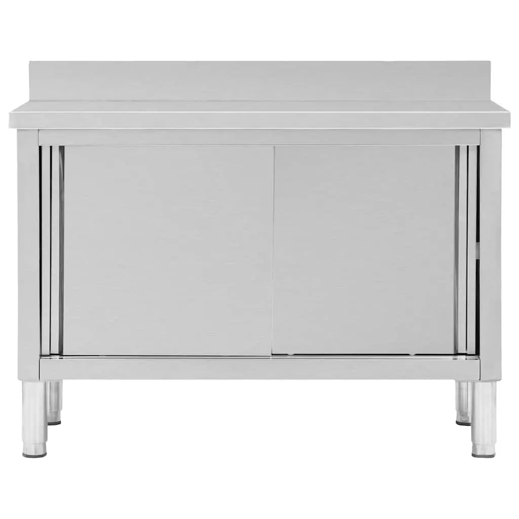 Stainless Steel Work Table with Sliding Doors 120 x 50 x 95-97 cm