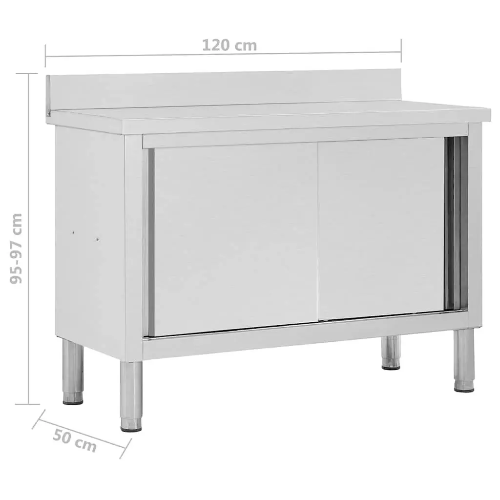 Stainless Steel Work Table with Sliding Doors 120 x 50 x 95-97 cm