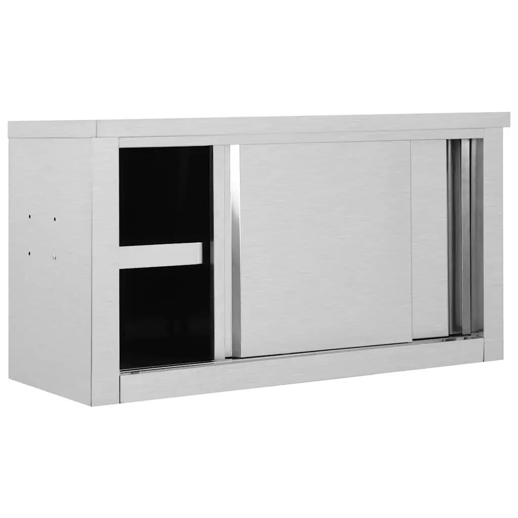 Kitchen Cabinet Sliding Doors Stainless Steel Wall-Mounted 90x40x50cm Grey