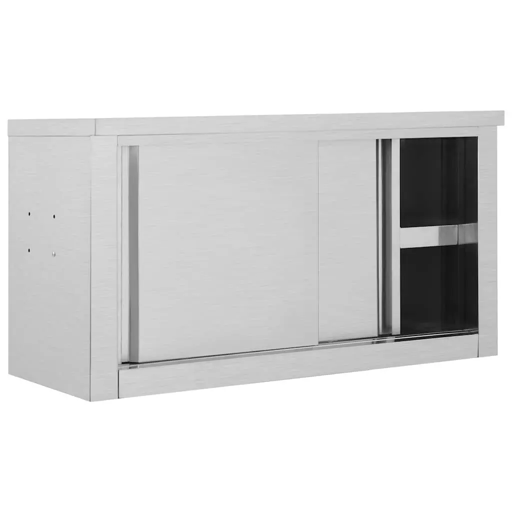 Kitchen Cabinet Sliding Doors Stainless Steel Wall-Mounted 90x40x50cm Grey