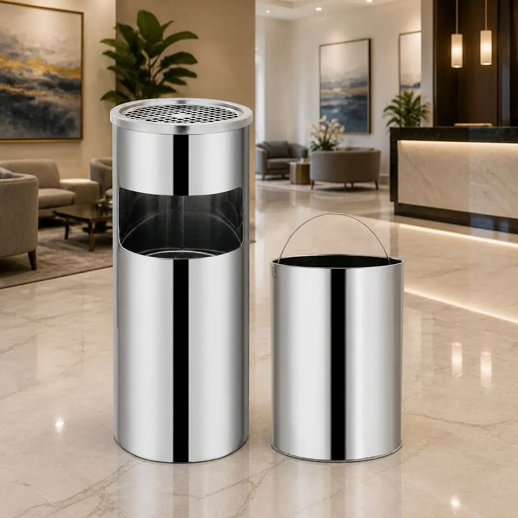 Ashtray Dustbin Stainless Steel 30L Silver Waste Bin