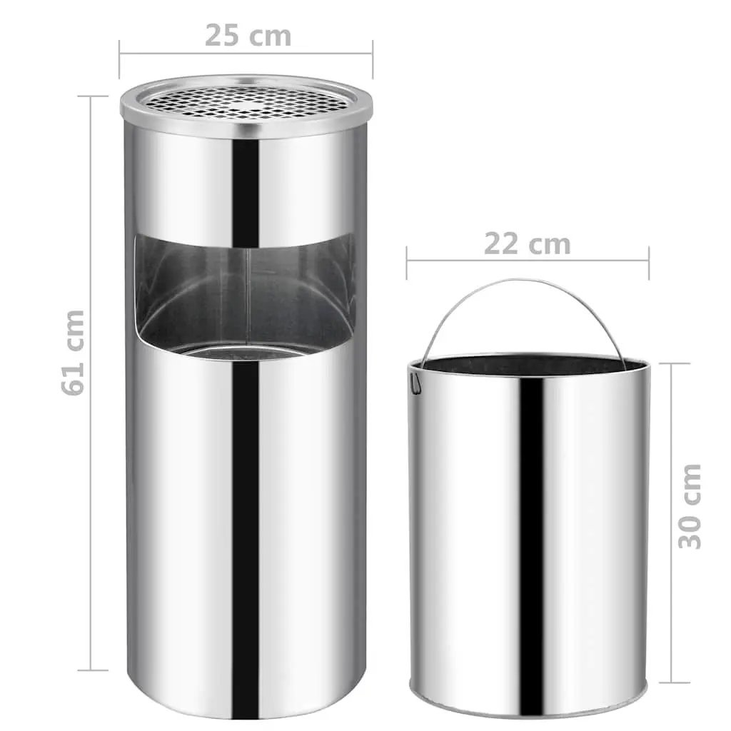 Ashtray Dustbin Stainless Steel 30L Silver Waste Bin