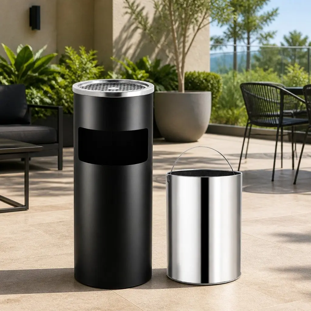 Steel Ashtray Dustbin Combination with Removable Insert 30L Black
