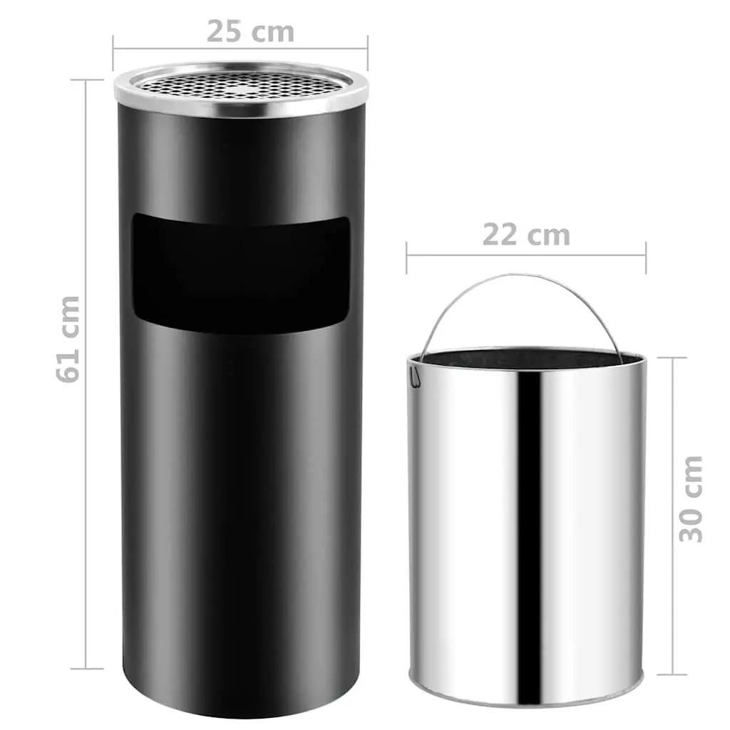 Steel Ashtray Dustbin Combination with Removable Insert 30L Black