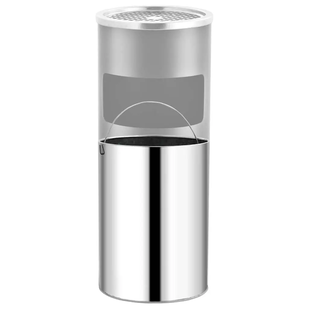 Ashtray Dustbin Waste Bin with Removable Insert Grey Steel 30L