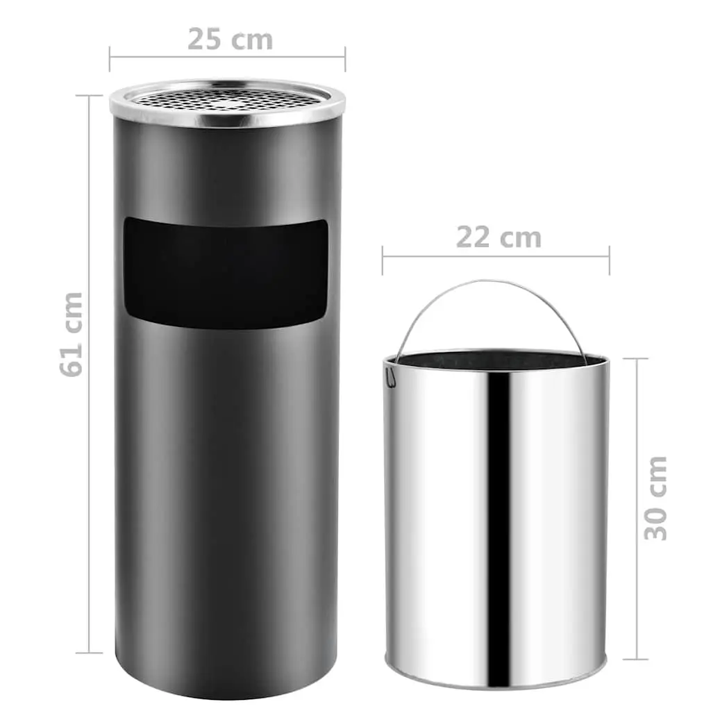 Ashtray Dustbin Waste Bin with Removable Insert Grey Steel 30L
