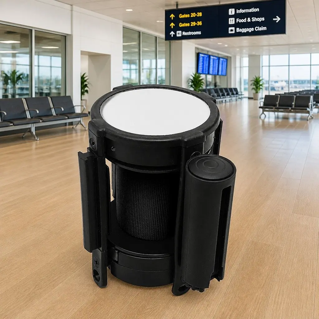 Retractable Belt Barrier Black 200cm Queue Control Crowd Safety Stanchion System
