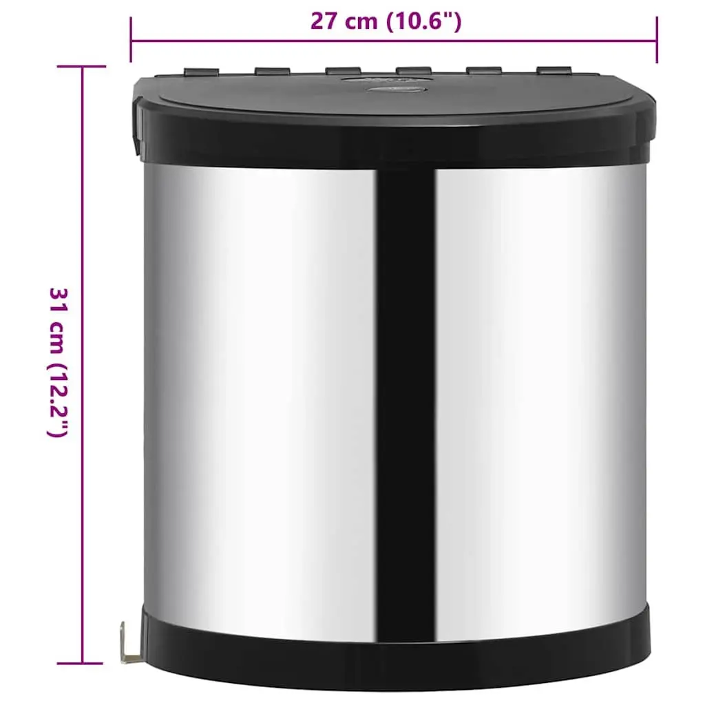Built-in Kitchen Waste Bin 12L Silver Automatic Lid Cupboard Mount Rubbish