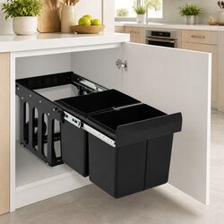 Kitchen Waste Bin Pull-out Cupboard Dustbin Soft-Close Rubbish 36L Black