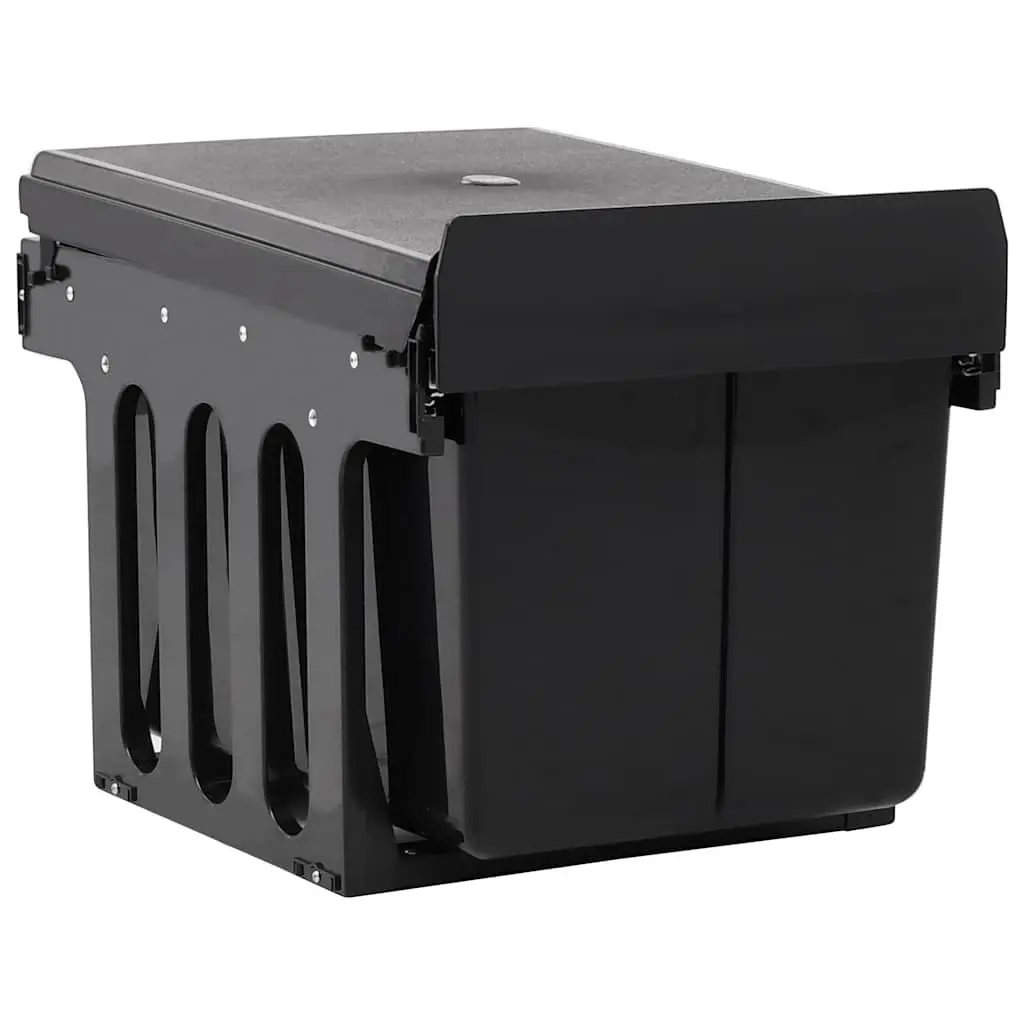 Pull-Out Dustbin Soft-Close 48L Black Kitchen Waste Bin with Three Removable Bins for Recycling Sorting