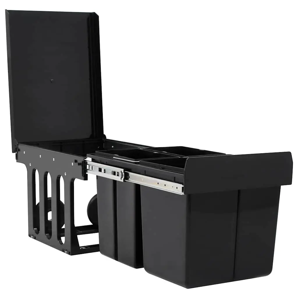 Pull-Out Dustbin Soft-Close 48L Black Kitchen Waste Bin with Three Removable Bins for Recycling Sorting