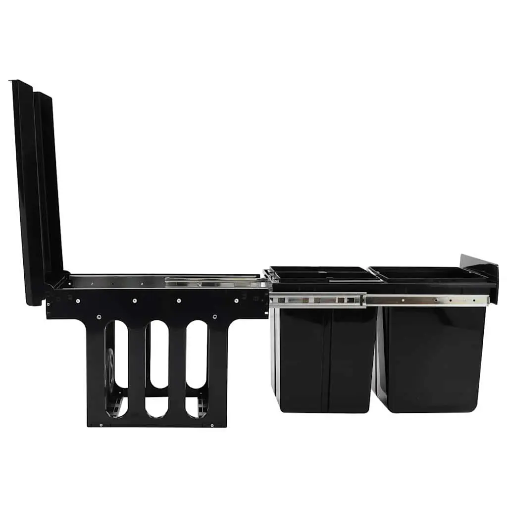 Pull-Out Dustbin Soft-Close 48L Black Kitchen Waste Bin with Three Removable Bins for Recycling Sorting