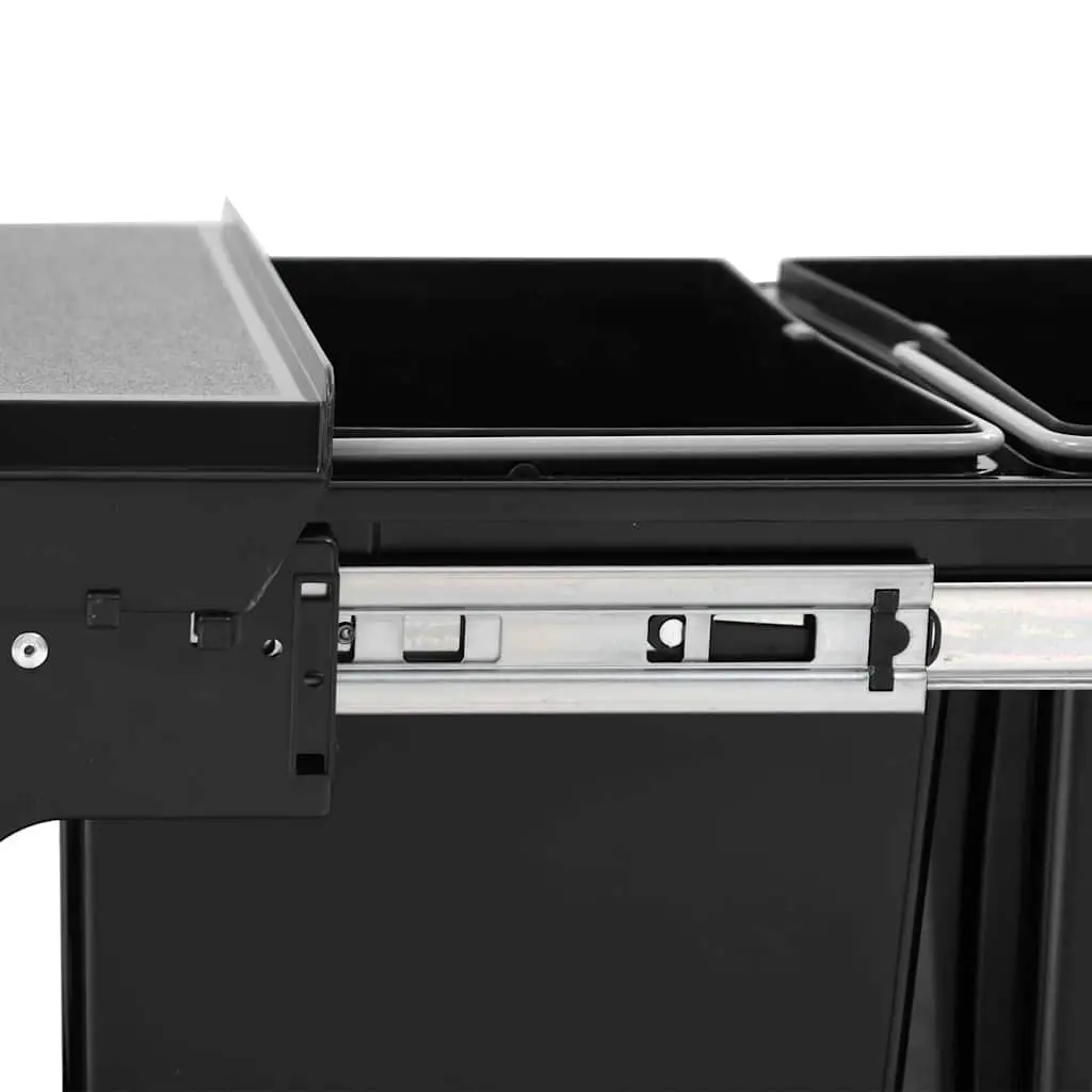 Pull-Out Dustbin Soft-Close 48L Black Kitchen Waste Bin with Three Removable Bins for Recycling Sorting