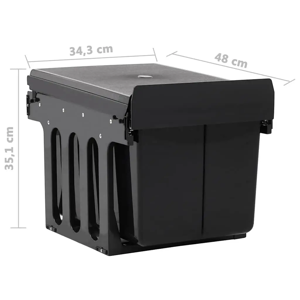 Pull-Out Dustbin Soft-Close 48L Black Kitchen Waste Bin with Three Removable Bins for Recycling Sorting