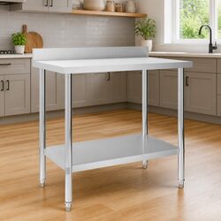 Commercial Kitchen Work Table Food Prep Stainless Steel Backsplash 100x60x93cm