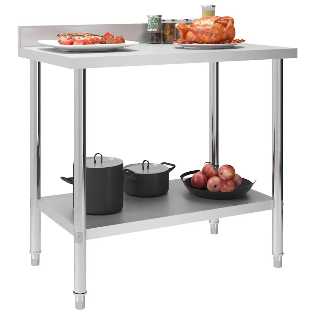 Stainless Steel Work Table with Backsplash and Bottom Shelf 100x60x93cm for Commercial Kitchen Food Preparation