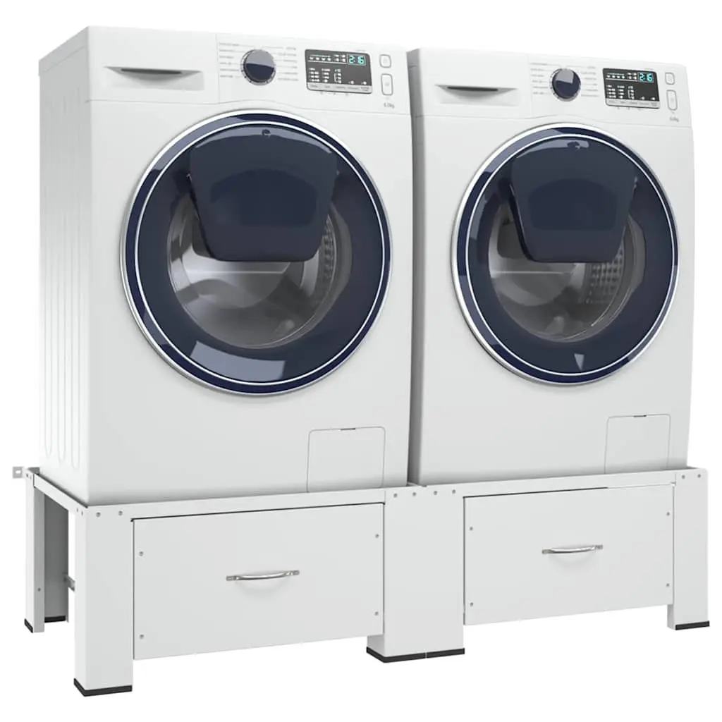Washer Dryer Pedestal Stand with Drawers White Storage 100 kg Capacity