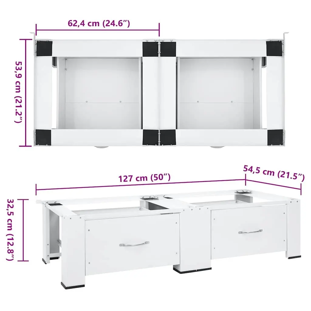 Washer Dryer Pedestal Stand with Drawers White Storage 100 kg Capacity