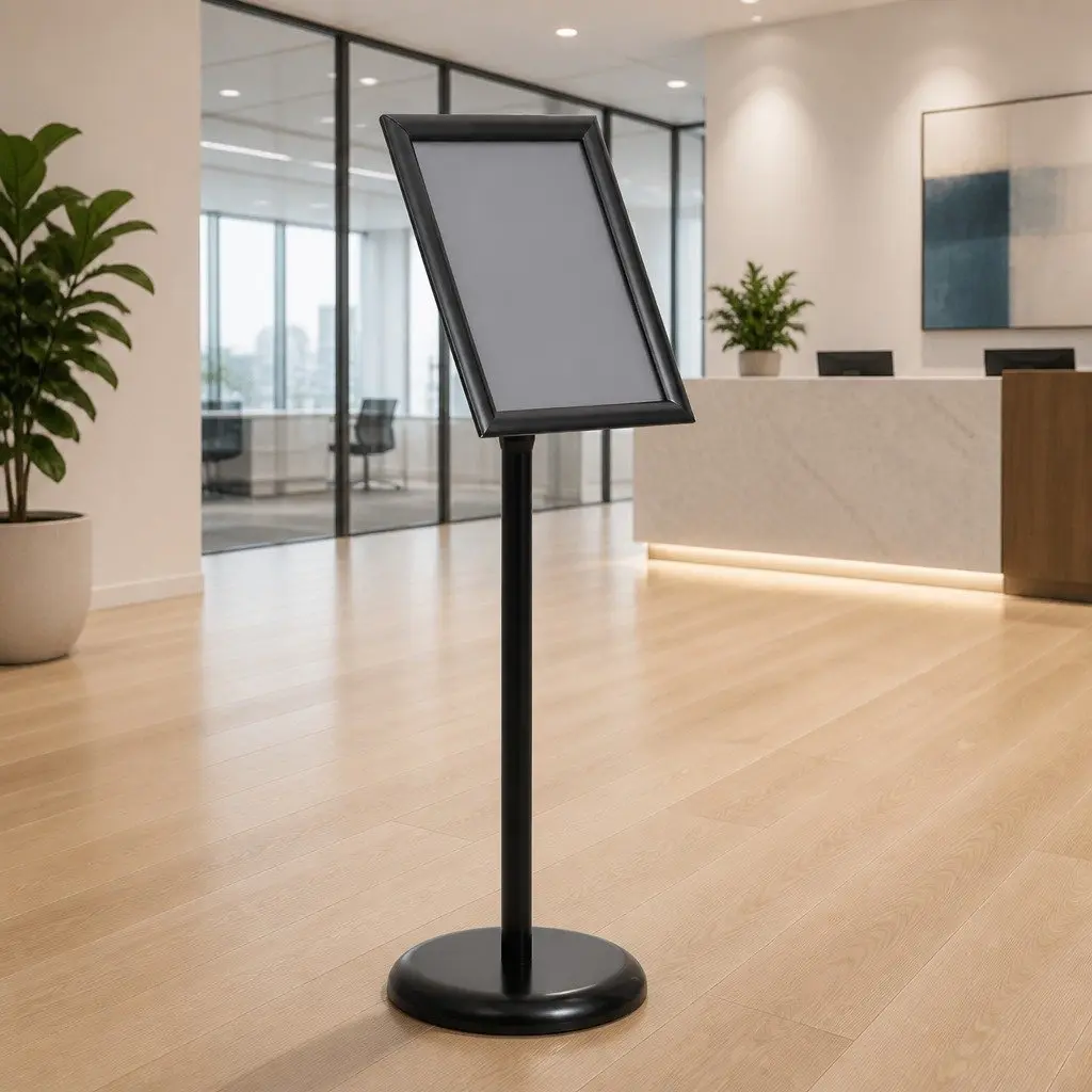 A4 Pedestal Poster Stand Floor Display Black Aluminium Alloy Retail Signage