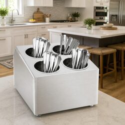 Cutlery Holder 4 Grids Square Silver Kitchen Utensil Organiser Table Top Storage