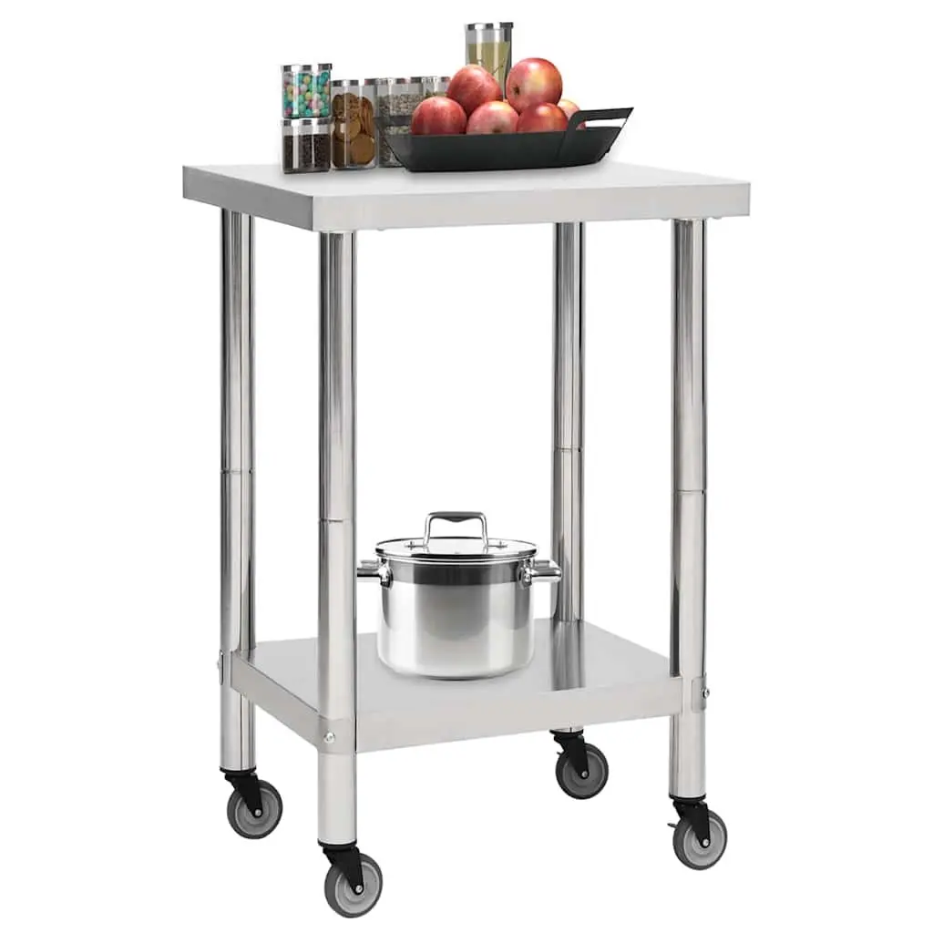 Commercial Kitchen Work Table with Wheels Food Prep Stainless Steel Worktable