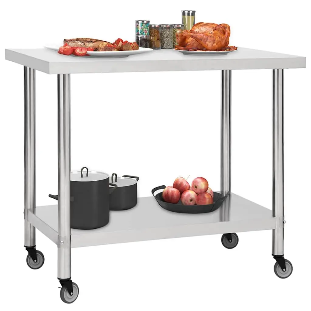 Commercial Work Table with Wheels Mobile Food Prep Station Kitchen Gastronomy